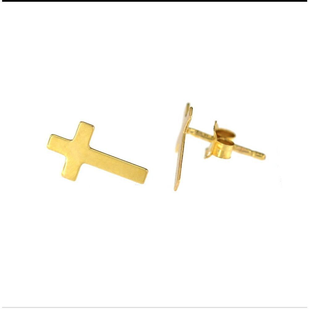 Gold Cross earrings small crucifix studs